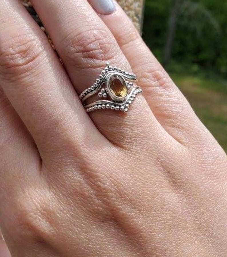 Sterling Silver Citrine Ring, boho & hippie, faceted-Please Read Full Description image 1