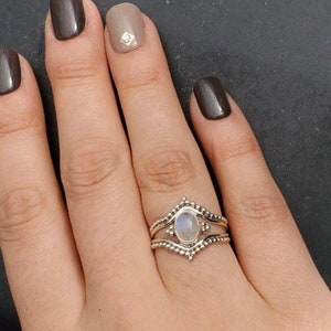 Sterling Silver Rainbow Moonstone Ring, hippie and boho style, perfect for everyday wear!  Alt. June Birthstone