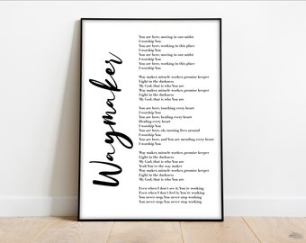 Waymaker Song Lyrics Art Print | Christian Home Décor | Christian Print | Christian Posters