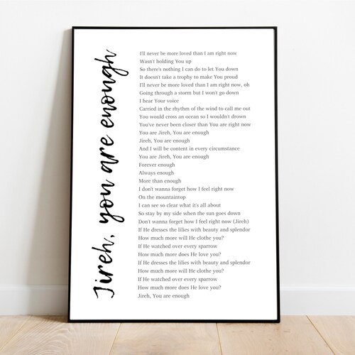 Jireh You Are Enough Worship Song Lyrics Christian Etsy