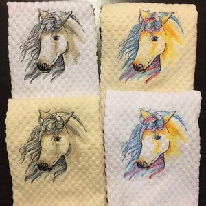 Embroidered Horse  Portrait Stallion Head Kitchen Waffle Weave Terry Cotton Hand Dish Towels Realistic or Confetti on White or Ivory Cream
