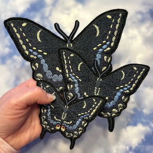 Embroidered American Eastern Black Swallowtail Butterfly Iron-on Patch Small 4&quot;, Medium 5&quot;, or Large 6 1/2” Parsnip Swallowtail