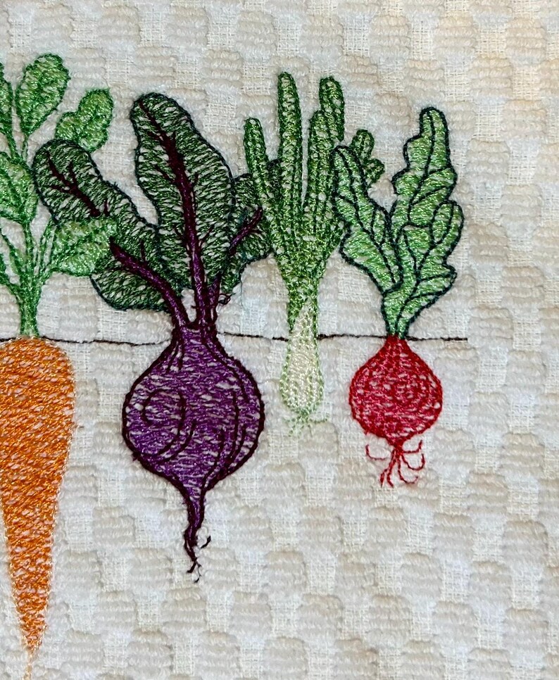 Embroidered Garden Vegetables Kitchen Hand Dish Towel - Thumbnail 2