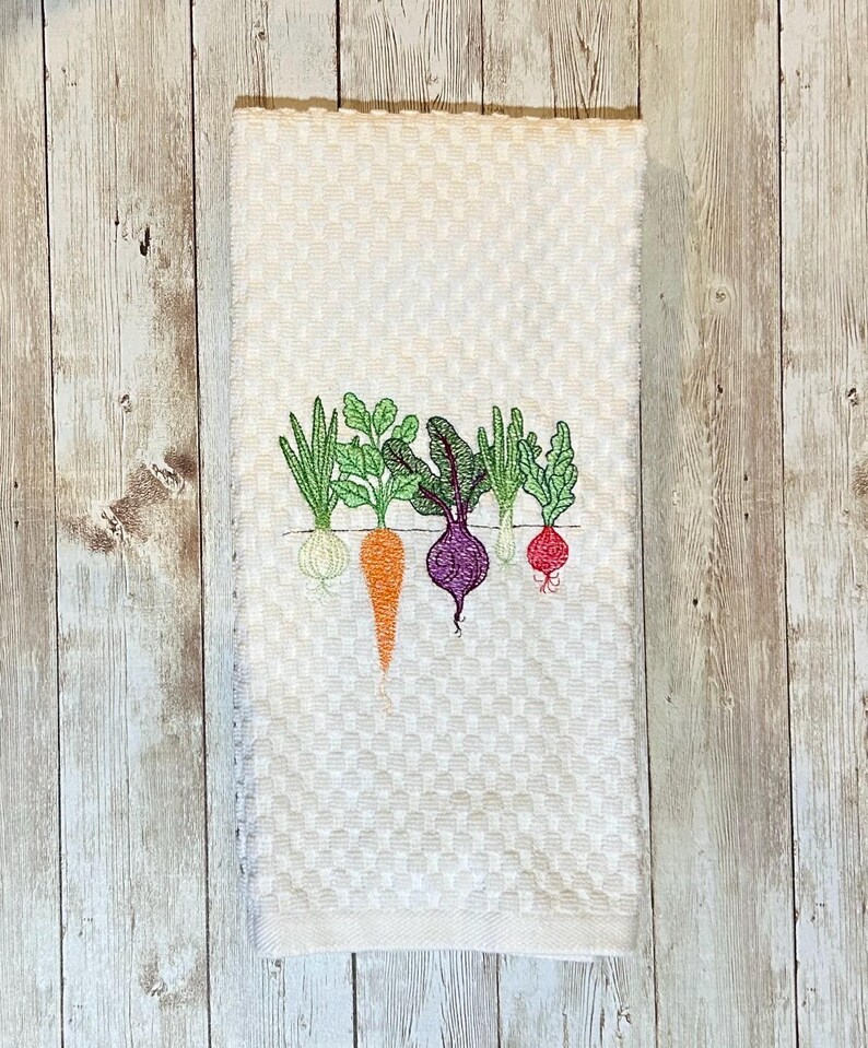 Embroidered Garden Vegetables Kitchen Hand Dish Towel - Thumbnail 4