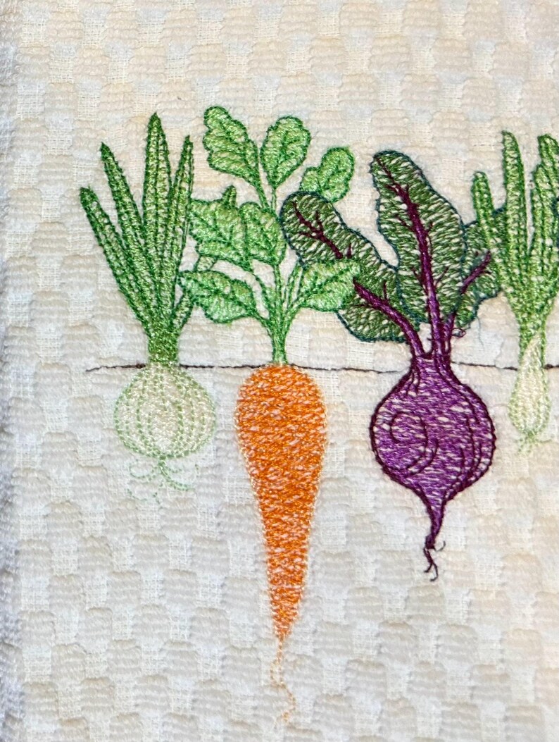 Embroidered Garden Vegetables Kitchen Hand Dish Towel - Thumbnail 5