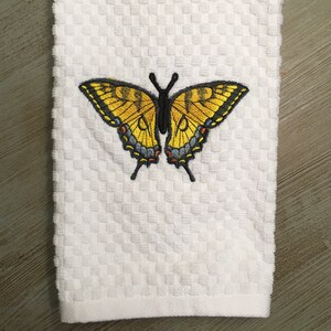 Embroidered Eastern Tiger Swallowtail Yellow Butterfly on 10 Different Kitchen Towel Color Options Terry Cotton Hand Dish Towel Dishtowel