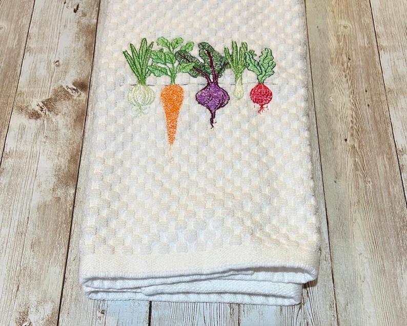 Embroidered Garden Vegetables Kitchen Hand Dish Towel - Thumbnail 3