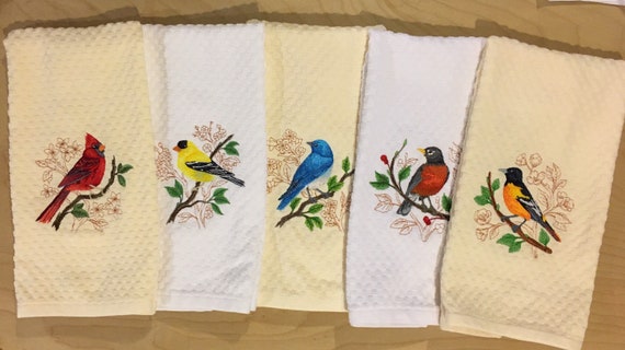 Embroidered Backyard Birds Cardinal, Goldfinch, Bluebird, Robin