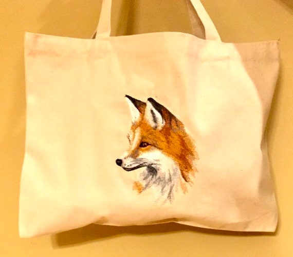 Embroidered Red Fox Portrait Sturdy Natural Cotton Ivory Off white
