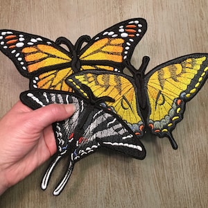 Embroidered Butterflies Monarch, Eastern Tiger & Zebra Swallowtail Large or Small Iron-on Appliqué Patch