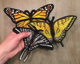 Embroidered Butterflies Monarch, Eastern Tiger & Zebra Swallowtail Large or Small Iron-on Appliqué Patch