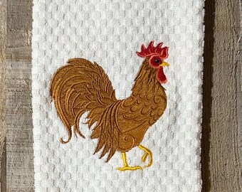 刺繍入り 雄鶏 ファームハウス チキン ブラウン アイボリー グレー ブラック ホワイト キッチン ワッフル織り テリー コットン ハンド ディッシュタオル ディッシュタオル カントリーファーム