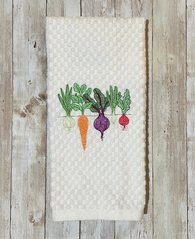 Embroidered Garden Vegetables Kitchen Hand Dish Towel