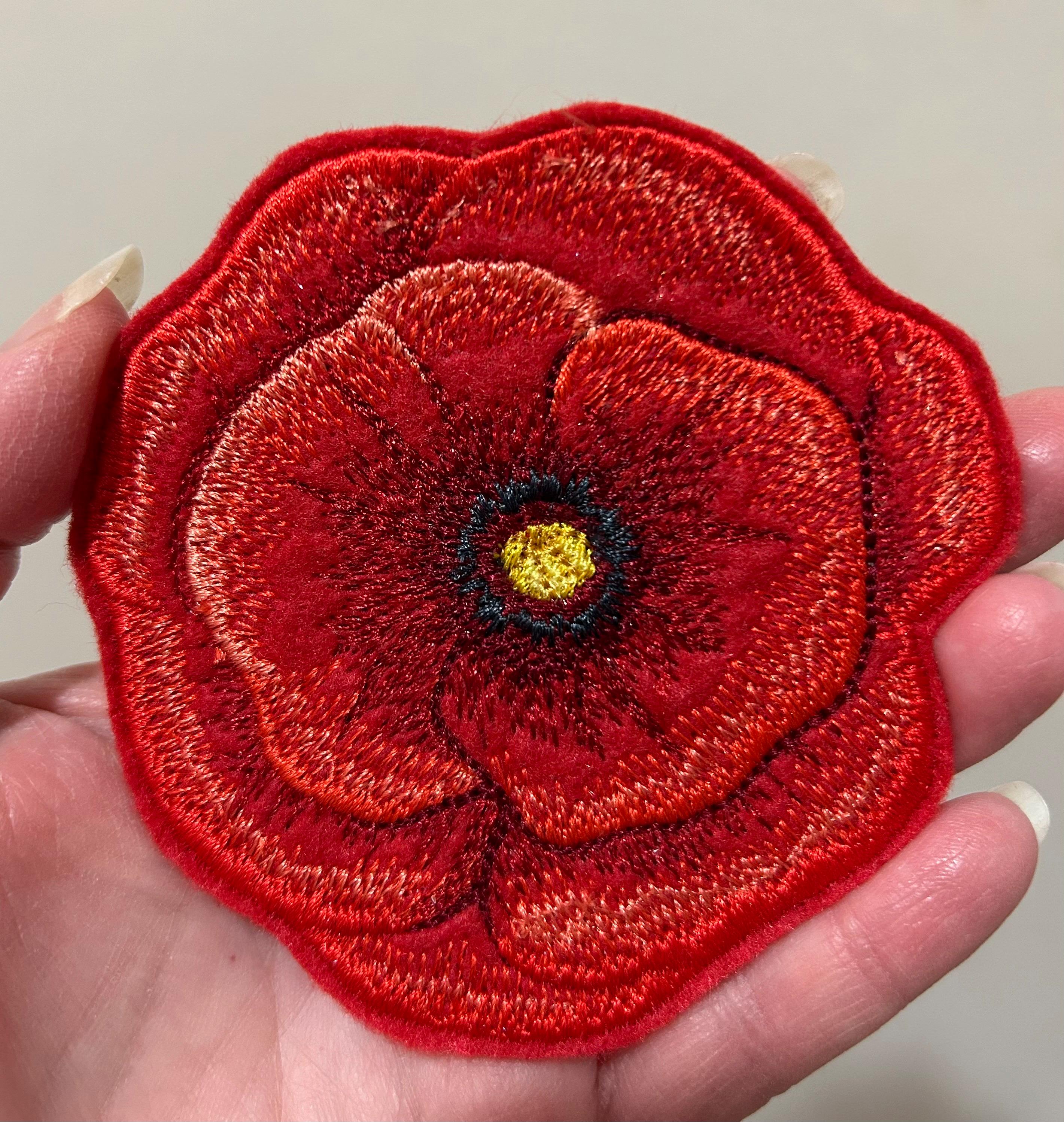 Embroidered Red Poppies Poppy Flower Iron-on Applique Patch in