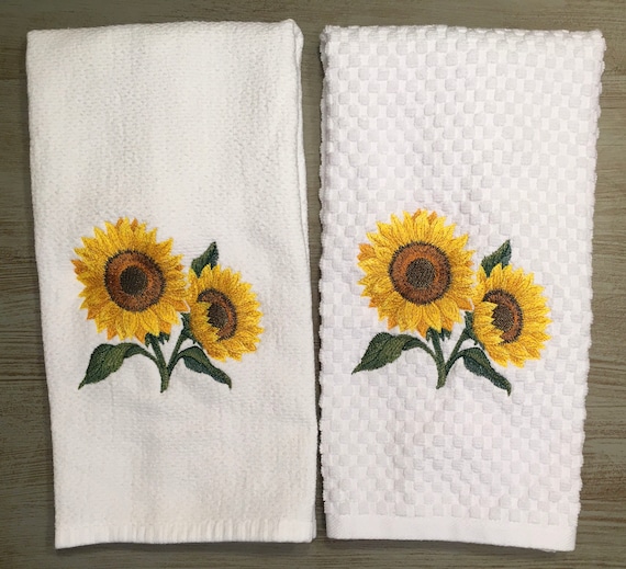 Hand Towels, Sunflower Kitchen Dish Towels Set, Yellow And White