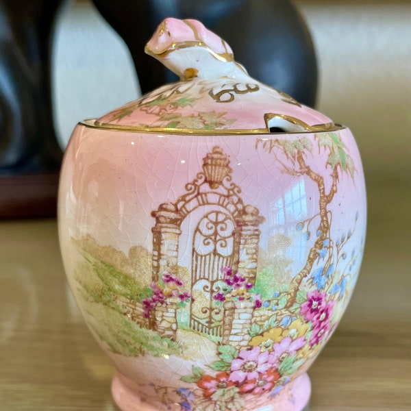 Vintage Royal Winton Grimwades Pink Rosebud shape GATEWAY pattern Jam Pot