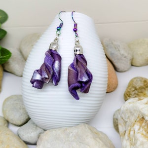 Purple Silver Minimalist Leather Earrings For Women,Abstract Shape Earrings For Her,Modern Handmade Jewelry For Ladies,Everyday Gift Ideas image 8