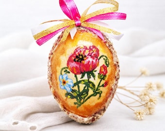 Hand Painted Floral Easter Egg Ornament – Spring Decor, Collectible Handmade Egg