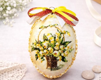 Hand Painted Easter Egg Art Ornament, Luxury Artisan Decor, One of a Kind Gift