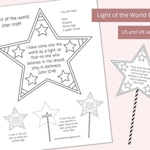 Printable Light of the World Bible Craft | Christmas Bible Craft | Light Party Craft | Bible verse coloring | Sunday school activity