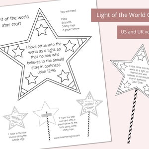 Printable Light of the World Bible Craft Christmas Bible Craft Light Party Craft Bible verse coloring Sunday school activity image 1