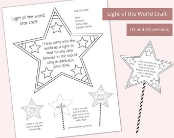 Printable Light of the World Bible Craft | Christmas Bible Craft | Light Party Craft | Bible verse coloring | Sunday school activity