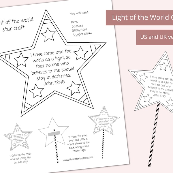 Printable Light of the World Bible Craft | Christmas Bible Craft | Light Party Craft | Bible verse coloring | Sunday school activity