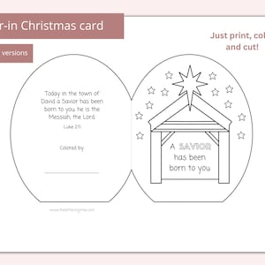 Druckbare Weihnachtskarte | Christliches Weihnachtshandwerk | Bibelhandwerk für Kinder | Sonntagsschule Ausmalbilder | Ein Retter ist geboren