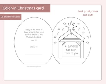 Printable Christmas Card | Christian Christmas Craft | Bible crafts for kids | Sunday school coloring page | A savior is born
