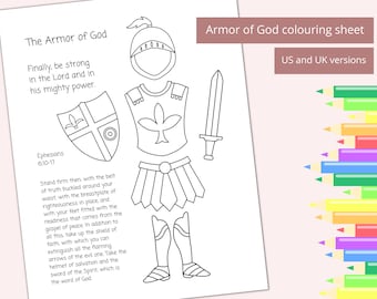 Printable Armor of God Coloring Page | Kids Bible coloring | Sunday school activity | Ephesians 6 | Kids Bible craft