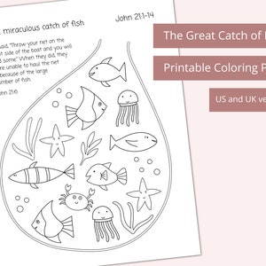 Página para colorear de La gran pesca / Manualidad para la escuela dominical para imprimir / La pesca milagrosa / Imprimibles bíblicos para niños / Milagros