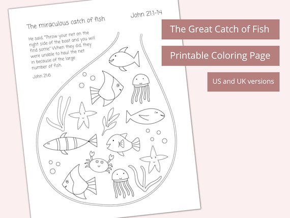 The Great Catch of Fish Coloring Page Printable Sunday School Craft  Miraculous Catch of Fish Bible Printables for Kids Miracles -  Australia