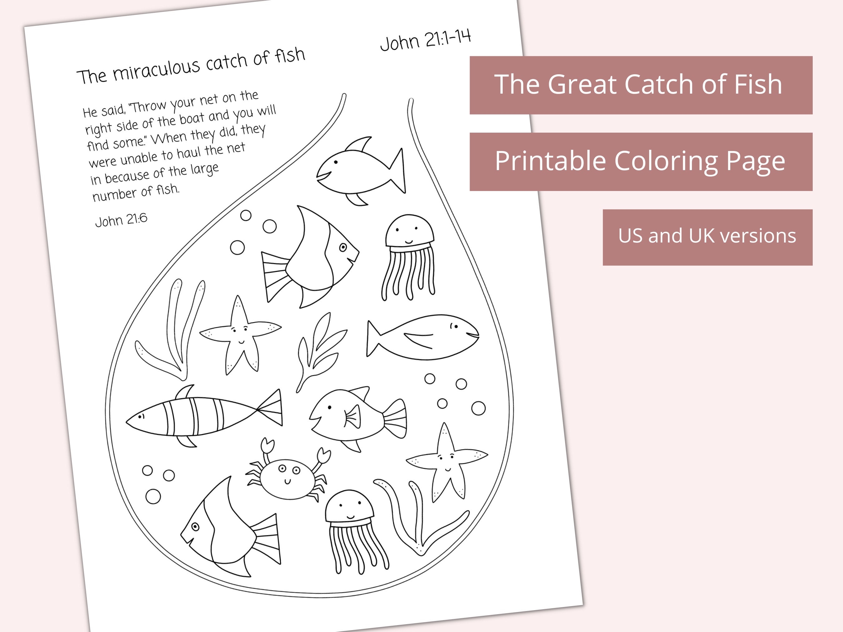 The Great Catch of Fish Coloring Page Printable Sunday School
