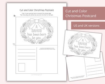 Christmas Coloring Activity for Kids | Advent Bible craft | Christian Christmas activities | Luke 2 11 | Christmas Postcard | Sunday school
