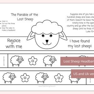 Printable Lost Sheep Headband | The Parable of the Lost Sheep | Kids Bible crafts | Sunday school activities | Preschool coloring