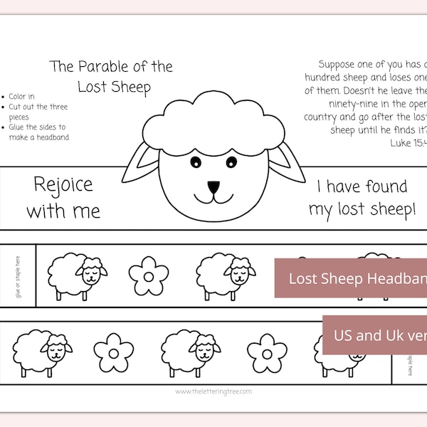 Printable Lost Sheep Headband | The Parable of the Lost Sheep | Kids Bible crafts | Sunday school activities | Preschool coloring