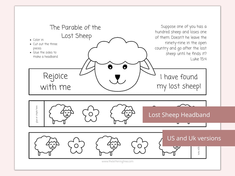 Printable Lost Sheep Headband | The Parable of the Lost Sheep | Kids Bible crafts | Sunday school activities | Preschool coloring image 1