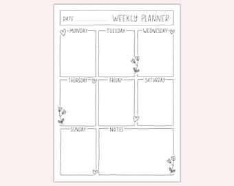 Printable weekly Planner | Simple hand drawn planner | Bujo Planner insert | Weekly schedule planner | Portrait planner