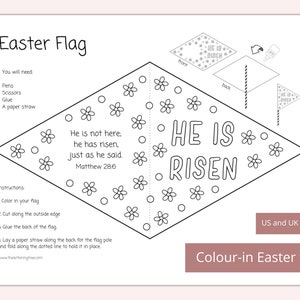Ausdruckbare Osterfahne |  Christliches Osterhandwerk für Kinder | Bibel Malseite zum selbst ausdrucken | Religiöse Ostergeschichte | Ostersonntag Schule