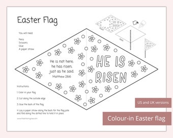 Printable Easter flag |  Christian Easter Crafts for Kids | Printable Bible coloring page | Religious Easter story | Easter Sunday school