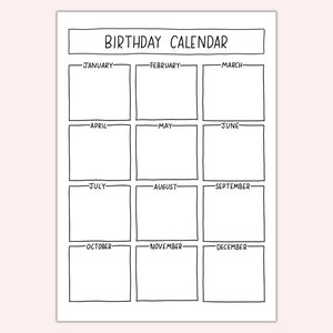 Afdrukbare verjaardagskalender | Verjaardagstracker | Verjaardagstracker voor de klas | Handgetekende bujo planner-inzetstuk | Afdrukbare verjaardagsplanner