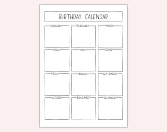 Printable birthday calendar | Birthday tracker | Class birthday tracker | Hand drawn bujo planner insert | Birthday planner printable