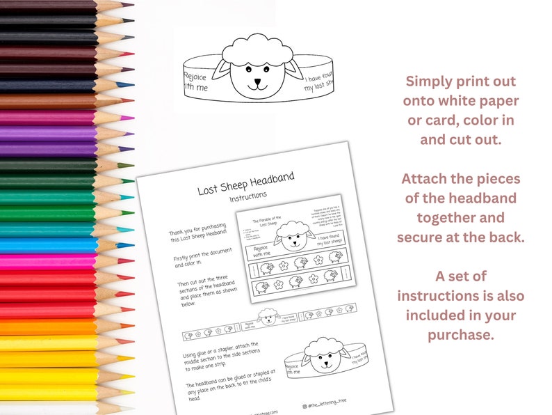 Printable Lost Sheep Headband | The Parable of the Lost Sheep | Kids Bible crafts | Sunday school activities | Preschool coloring image 2