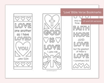 Printable bible verse bookmarks | Bible verses about love | Kids bible crafts | Sunday school coloring| God is love | Valentines day craft