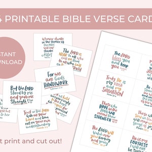 24 Bible verse cards Printable scripture cards Encouraging Bible verse cards Memory verse cards Hand lettered Bible quote cards image 1