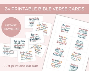 24 Bible verse cards | Printable scripture cards | Encouraging Bible verse cards | Memory verse cards | Hand lettered Bible quote cards