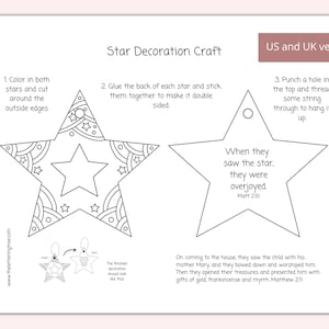 Printable Christmas Bible craft | Star decoration coloring craft | Christian Christmas crafts | Bible coloring for kids