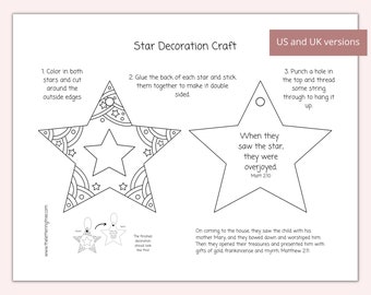 Printable Christmas Bible craft | Star decoration coloring craft | Christian Christmas crafts | Bible coloring for kids
