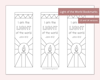 Printable Bible verse craft | Light of the world bookmarks | Sunday school craft | Christmas coloring activity | Light party | Advent craft