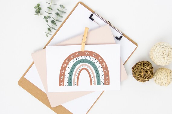 Rainbow Postcards and Envelopes Pack of 4 Miss you cards. Cute pack of postcards